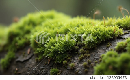 Moss Growing on Old Tree Bark Macro 128933478