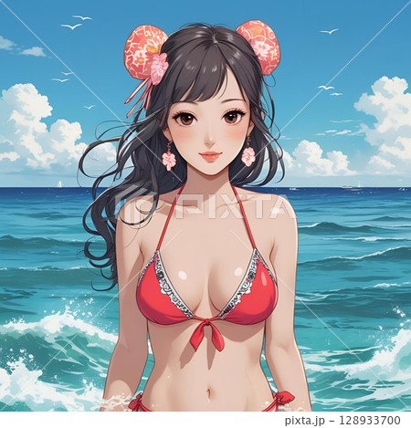 海にいる水着の女性 128933700