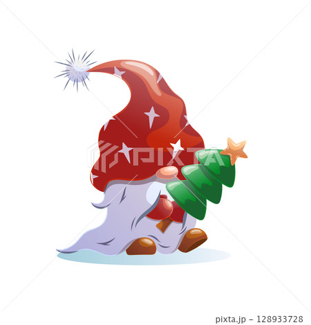 Christmas Gnome Holding a Christmas Tree – Nordic Gnome Illustration. Winter Gnome Character Holding Christmas Tree Christmas Gnome Holding a Christmas Tree – Nordic Gnome Illustration. Winter Gnome Character Holding Christmas Tree 128933728