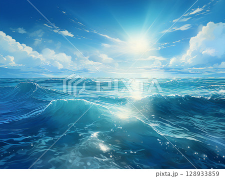 青空と広大に広がる海が美しい水平線 128933859