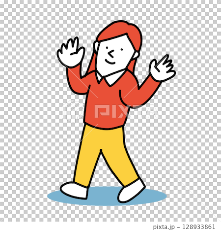 上を見て感心する女性　驚く女の人 128933861