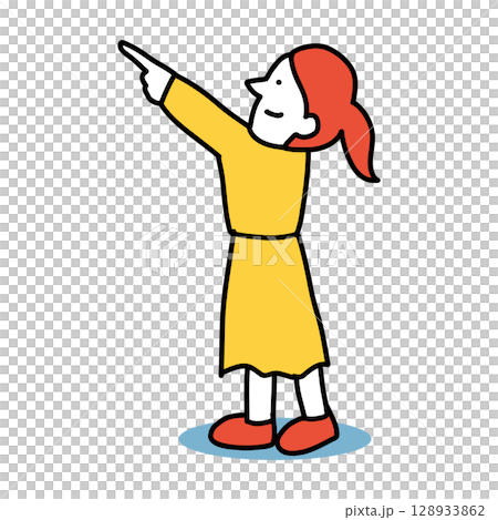 上を見て指をさす女性のイラスト 128933862