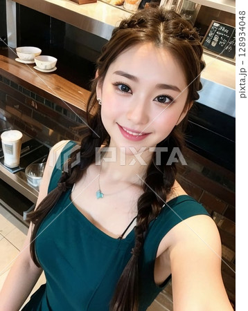 カフェで働く若い女性 128934048