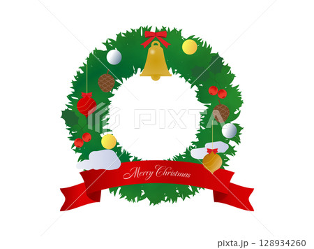 グラデーションカラーが美しいクリスマスリースのイラスト 128934260