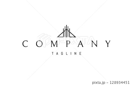 A vector logo featuring an abstract image a pyramid with vertical lines creating a sense of structure and depth. A vector logo featuring an abstract image a pyramid with vertical lines creating a sense of structure and depth. 128934451