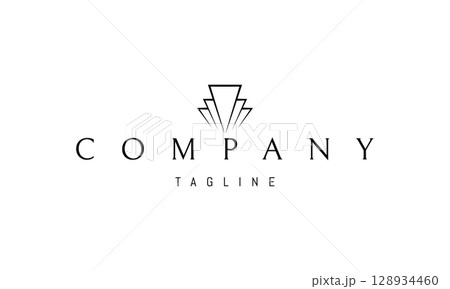 A vector logo featuring an abstract image skyscrapers viewed in perspective, converging toward a central vanishing point to create a sense of depth. A vector logo featuring an abstract image skyscrapers viewed in perspective, converging toward a central vanishing point to create a sense of depth. 128934460