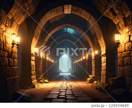 ダンジョン風の石造りの洞窟 ダンジョン風の石造りの洞窟 128934689