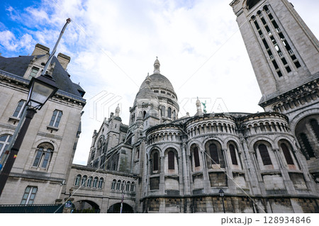 Rear view of Sacre Coeur basilica in Montmartre Paris France Rear view of Sacre Coeur basilica in Montmartre Paris France 128934846
