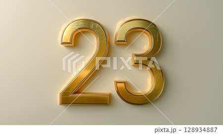Stylish golden metallic number 23 on the white background 128934887