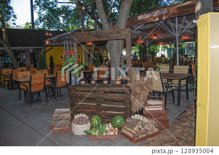 Decorative installation of an summer cafe. Decorative installation of an summer cafe. 128935004