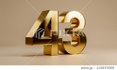 Stylish golden metallic number 43 standing proudly Stylish golden metallic number 43 standing proudly 128935009