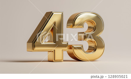 Gold metallic number 43 in 3D design 128935021