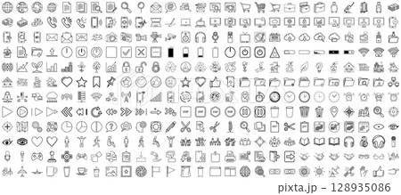 A set of 324 linear black and white icons. A set of 324 linear black and white icons. 128935086