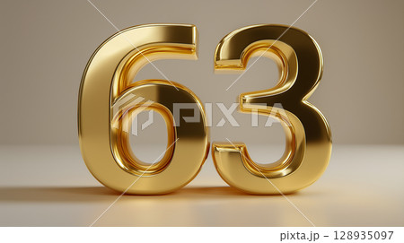 Golden 3D number 63 on the white background 128935097