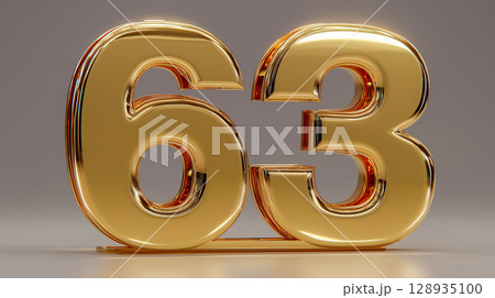 Graceful gold sculpture number 63 on the light background 128935100