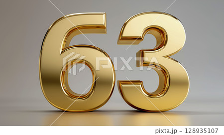 Gold number 63 displayed prominently on the white background 128935107