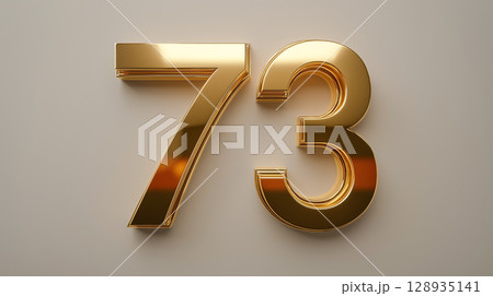 3D golden number 73 displayed elegantly 128935141
