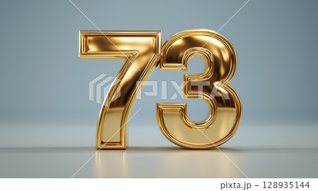 Golden metallic number 73 displayed in 3D 128935144