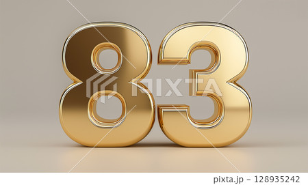 Elegant 3D golden number 83 design 128935242