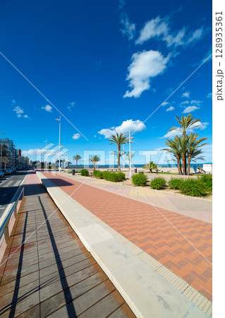 Gandia Beach sand in Mediterranean Sea of Spain Gandia Beach sand in Mediterranean Sea of Spain 128935361