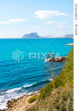 Ifach Penon view from Moraira alicante in Mediterranean Ifach Penon view from Moraira alicante in Mediterranean 128935414
