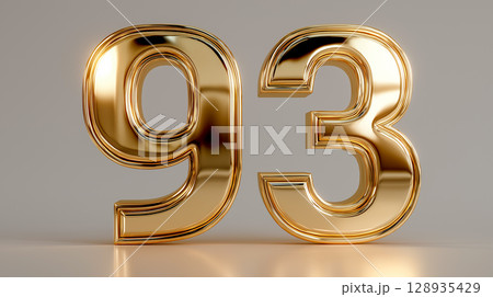Gold 3D number 93 displayed on the simple background Gold 3D number 93 displayed on the simple background 128935429