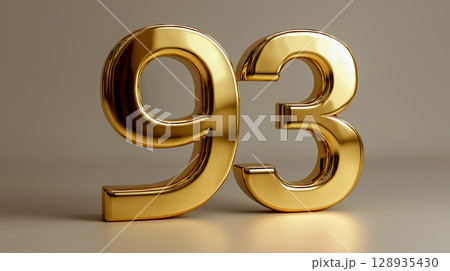Elegant gold metallic 93 displayed on the light background 128935430