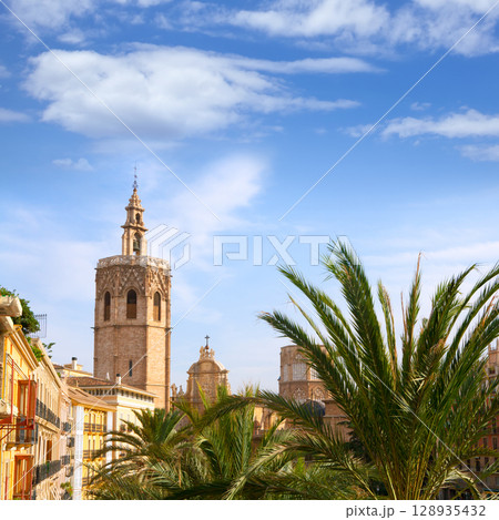 Valencia historic downtown El Miguelete and Cathedral 128935432