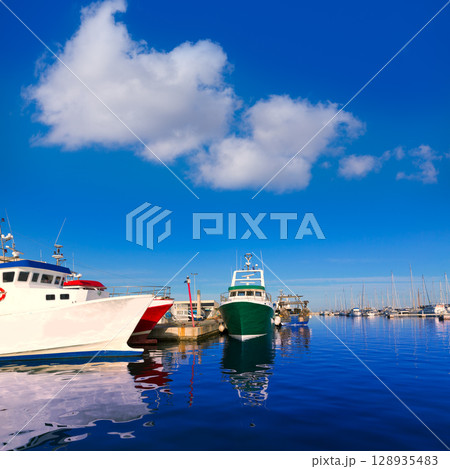 Denia Port fisherboats and marina in Alicante Spain 128935483