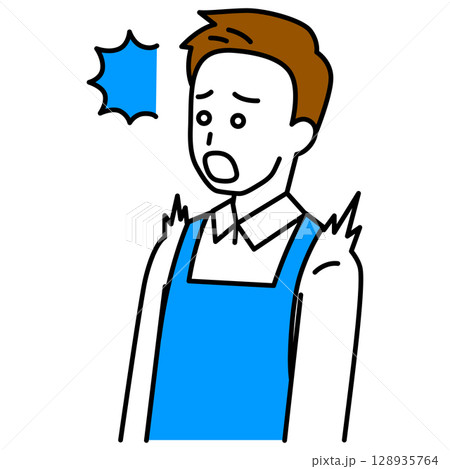 驚くエプロン姿の男性 驚くエプロン姿の男性 128935764