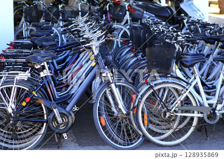 bicycles in a row many in a cycle rent store bicycles in a row many in a cycle rent store 128935869