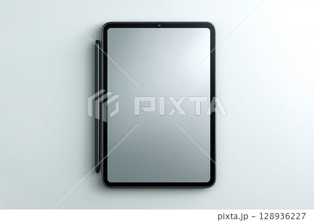 Digital tablet. E-commerce. Flat lay of tablet mockup with blank pages with a minimalistic design on a white background. 128936227