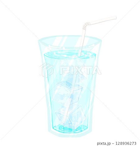 ストローと氷の入った水 ストローと氷の入った水 128936273