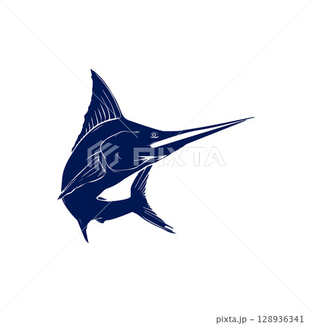 Marlin fish vector Illustration, Black And White Colour Marlin fish vector Illustration, Black And White Colour 128936341