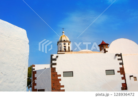 Lanzarote Teguise white village with church tower 128936472