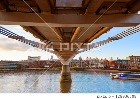 London Millennium bridge skyline UK London Millennium bridge skyline UK 128936509