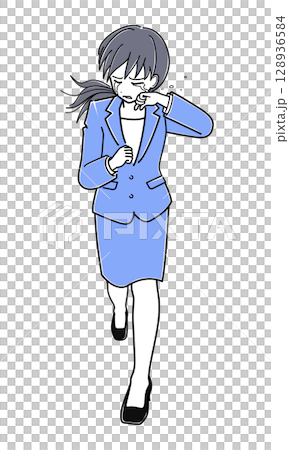 An office lady in a suit running while crying (simple) 128936584