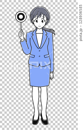 丸の札を持つスーツのOLさん（シンプル） 128936585