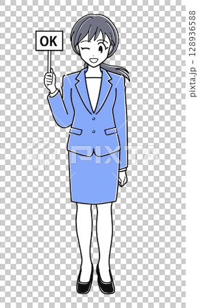 An office lady in a suit holding an OK sign (simple) 128936588