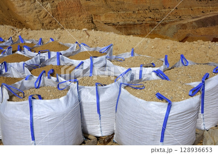 sandbag white big bag sand sacks quarry perspective 128936653