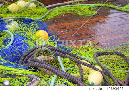 fishemen professional tackle net boat wood deck fishemen professional tackle net boat wood deck 128936654