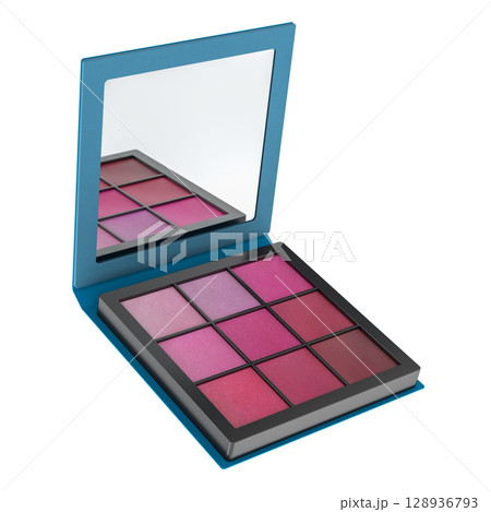 Eyeshadow palette with mirror and pink tones. 3D rendering 128936793