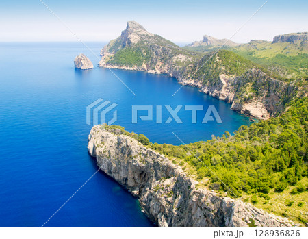 Formentor cape to Pollensa aerial sea view in Mallorca 128936826