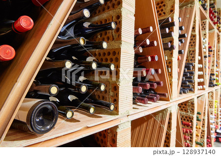 Wine Cellar from Mediterranean with bottles Wine Cellar from Mediterranean with bottles 128937140
