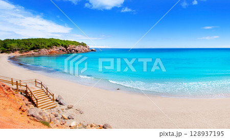 Cala Nova beach in Ibiza island with turquoise water 128937195