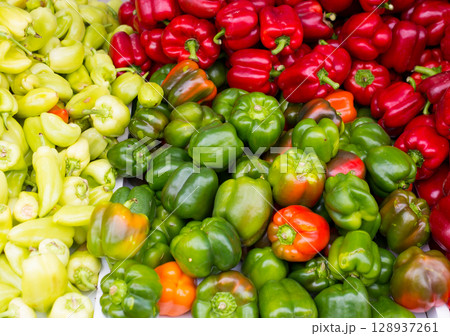 Colorful peppers green yellow red Colorful peppers green yellow red 128937261