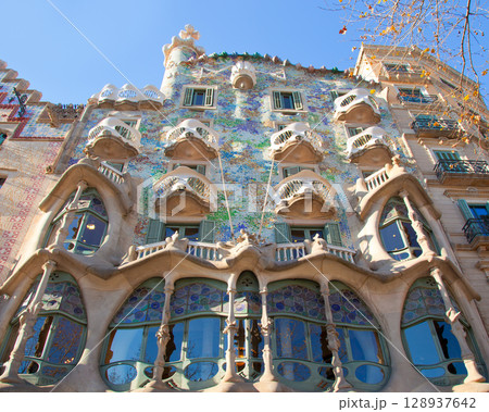 Barcelona Casa Batllo facade of Gaudi 128937642