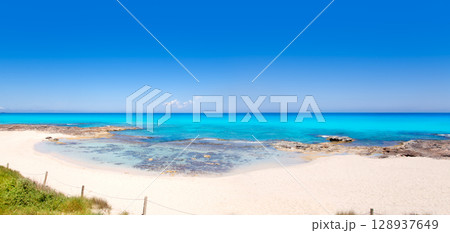 Formentera Es Calo beach with turquoise sea Formentera Es Calo beach with turquoise sea 128937649