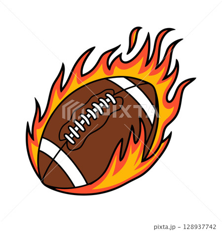 American Football with White Laces Surrounded by Flames 128937742