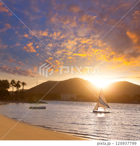 Alcudia Majorca at sunset on the beach Mallorca Alcudia Majorca at sunset on the beach Mallorca 128937799